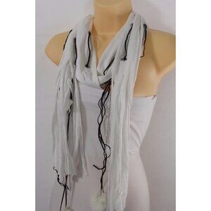 Fashion Women White Necklace Soft Scarf Silver Black Fringes Metal Furry Balls